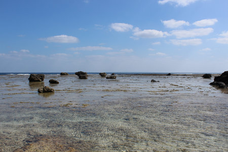 Coral reefs protect lagoons from Pacific Ocean's rough wavesの写真素材