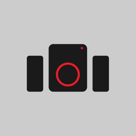 Sound system desk speaker digital black red flat icon logo illustrationのイラスト素材