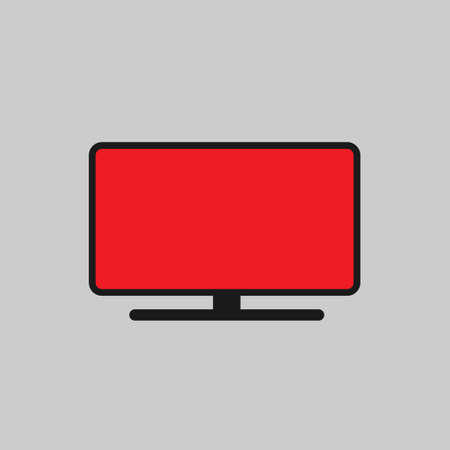 LCD TV red screen round corner black red flat icon illustrationのイラスト素材