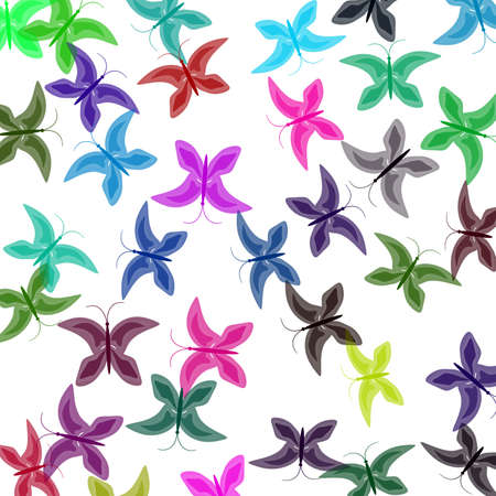 Multi-colored butterflies in bulk on a white backgroundの写真素材