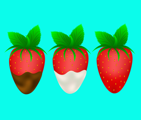 Ripe strawberry in chocolate and cream on a blue backgroundのイラスト素材