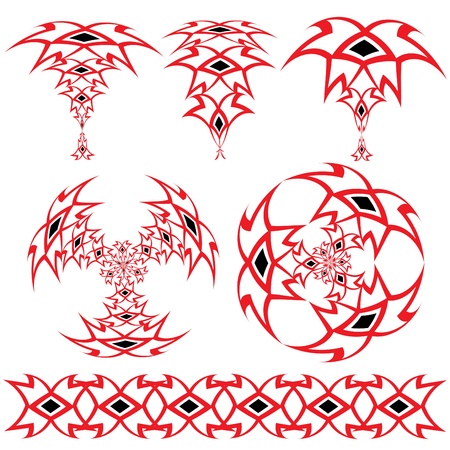 Set from the Arabian ornaments of red and black color on a white backgroundのイラスト素材