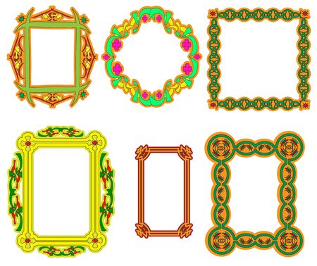 Set of multi-colored frame with a flower and Arabian ornamentのイラスト素材