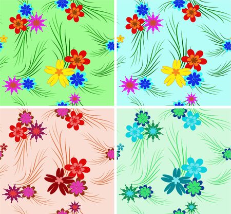 Set of colourful flower ornaments, seamless patternのイラスト素材