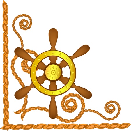 Ship steering wheel and flags on a blue backgroundのイラスト素材