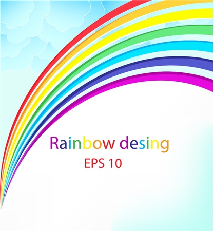 Colourful background from a rainbow with fluffy cloudsのイラスト素材