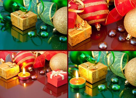 New Year's card with green balls and a streamerの写真素材