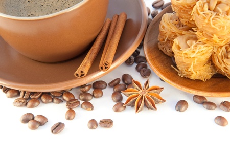 Turkish dessert, pie from coffee, cinnamon and an aniseの写真素材