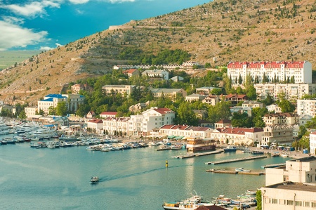 Bay with yachts and boats in Balaklava, Ukraineの写真素材