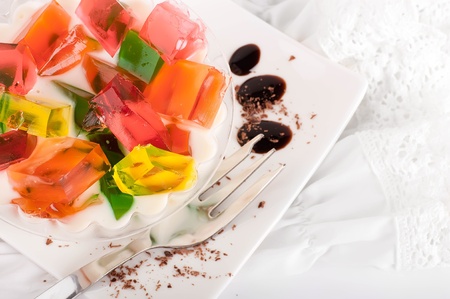 Cake from the pieces of fruit jellyの写真素材