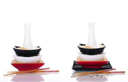 Rice and square piattis in form the Chinese pagodaの写真素材