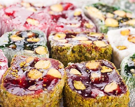 Turkish candies and sweets, tasty backgroundの写真素材