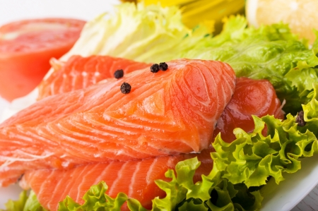 Trout crude with salad pepper and olive oilの写真素材