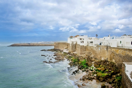 City wall on the ocean coast, a landscapeの写真素材
