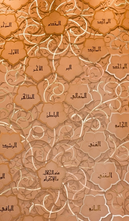 ABU DHABI - JUNE 5: The decor of the 99 names of Allah on June 5, 2013 in Abu Dhabi. Sheikh Zayed Mosque is named after Sheikh Zayed bin Sultan Al Nahyan - the founder and first president of the United Arab Emirates. Next to it is buried.のeditorial素材