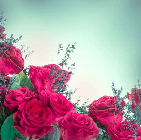 A bouquet of red roses, floral backgroundの写真素材
