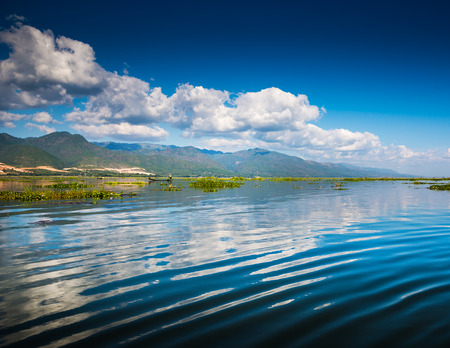 Dawn on Inle Lake, Myanmarの写真素材