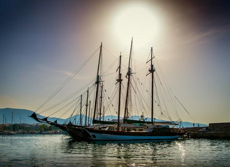 White yachts in the bay of Athens, Greece.