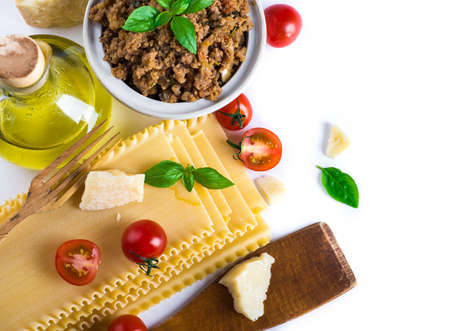 Italian lasagna, pasta dish with minced meat and parmesan cheeseの写真素材