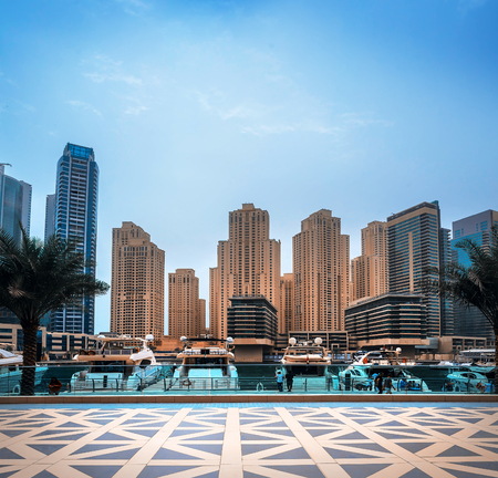 General view of Dubai Marina. Line of the city skyline.の写真素材