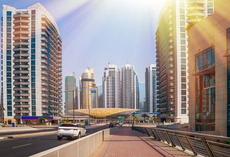 General view of Dubai Marina. Line of the city skyline.の写真素材