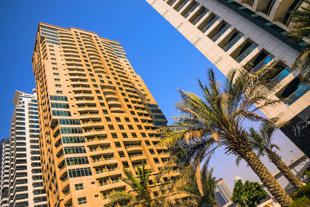 General view of Dubai Marina. Line of the city skyline.の写真素材