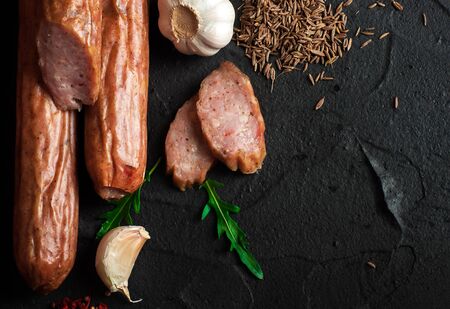 Drogobych sausage made from pork and beef Meat delicacies.の写真素材