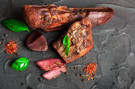 Delicious smoked tongue. Delicious meat.の写真素材
