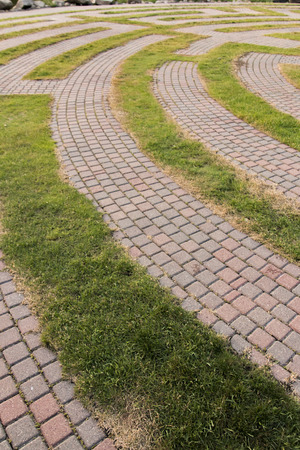 A brick walkway in a public park in Edina, Minnesota.の写真素材