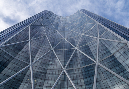 Calgary, Alberta/Canada â€“ August 30, 2015: An upward view of The Bow, a skyscraper in...