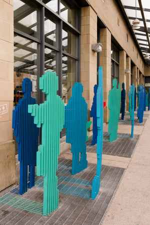 Calgary, Alberta/Canada â August 30, 2015: A portion of "Transit Story" sculpted by Jill Anholt viewed from a unique angle in Calgary, Alberta.のeditorial素材