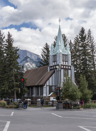 Banff, Alberta/Canada â August 31, 2015: A view of St. Paul's Presbyterian Church on Banff Avenue in Banff, Alberta.のeditorial素材