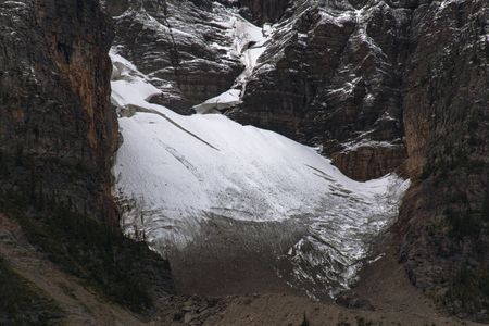 The smallest trace of a glacier is spotted near the Bow River in Alberta, Canada along the Icefields Parkway.の写真素材