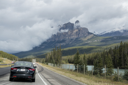 A preview of the beauty to come at the very beginning of the Icefields Parkway in Banff National Park, Alberta, Canada.の写真素材
