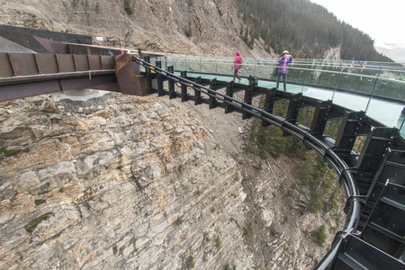 Looking inward from the Glacier Skywalk in Jasper National Park in Alberta, Canada.の写真素材