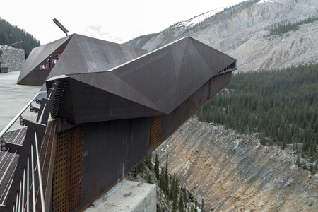 A side-view of the Glacier Skywalk in Jasper National Park in Alberta, Canada.の写真素材