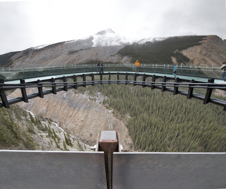 Looking outward from the Glacier Skywalk in Jasper National Park in Alberta, Canada.の写真素材