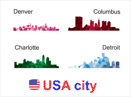 City silhouettes of the most popular cities of the USA. Vector.のイラスト素材