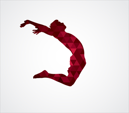 Silhouette of a jumping man. Text and background on a separate layer, color can be changed in one click. Jumping manのイラスト素材