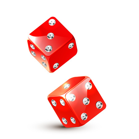 Two red dices with diamond. Vector illustration.のイラスト素材
