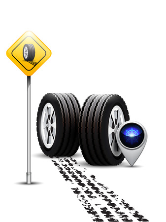 Car tire with winter sign and tire treads on white backgroundのイラスト素材