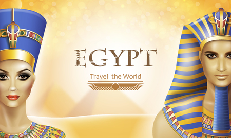 Background with queen Nefertiti and pharaoh Tutankhamen.のイラスト素材