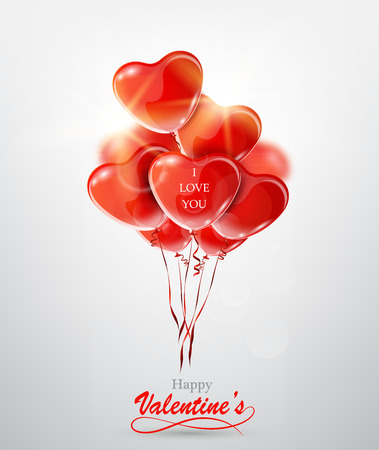 Happy Valentine's Day greeting card with red heart balloonsのイラスト素材