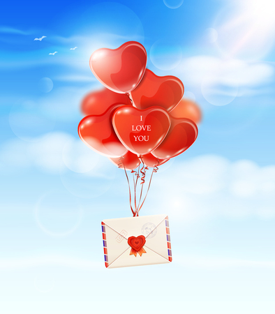 Valentine's day greeting card with air balloons.のイラスト素材