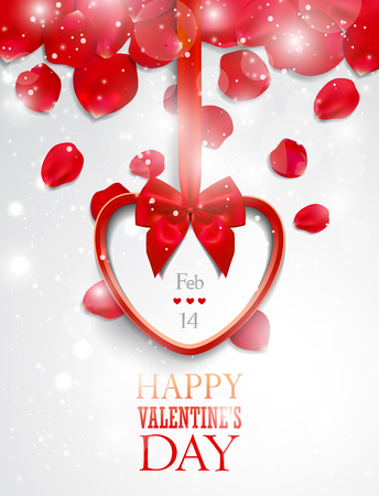 Valentine's day greeting card with red rose petals confetti.のイラスト素材