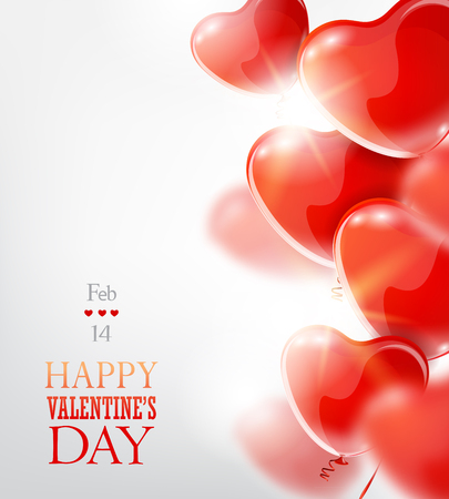Valentine's day greeting card with red heart-shaped balloons.のイラスト素材