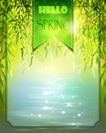 Spring background with willow and waterのイラスト素材