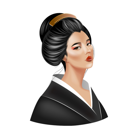 Beautiful japanese geisha isolated on white backgroundのイラスト素材