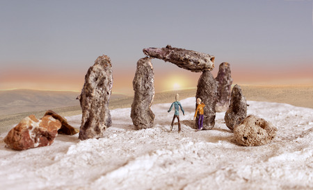 miniature of stonehange on white backgroundの写真素材