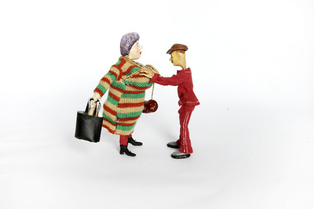 fat lady in striped dress hits man